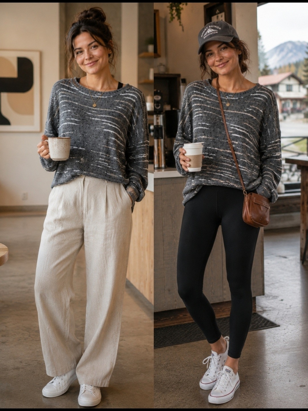 ANA XXL Gray Striped Slouchy Sweater Oversized Boho Coastal Grandmother Pullover - Picture 3 of 7
